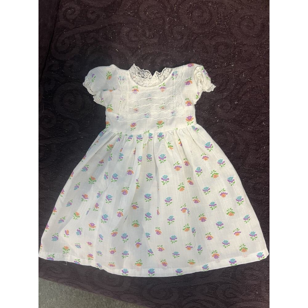Vintage Doll Dress 12" White with Lace Flowers Handmade, Easter, Summer